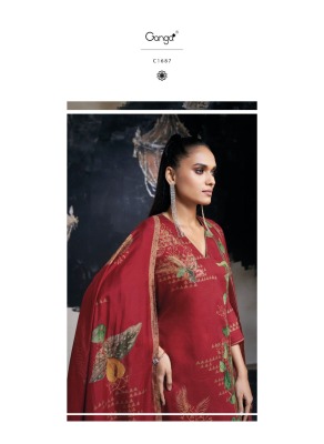 Ganga present AZARA premium silk satin printed with embroidered unstitched salwar kameez material at wholesale price  salwar kameez catalogs