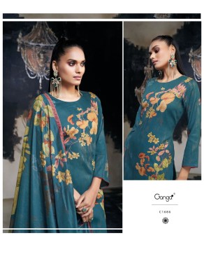 Ganga present AZARA premium silk satin printed with embroidered unstitched salwar kameez material at wholesale price  salwar kameez catalogs