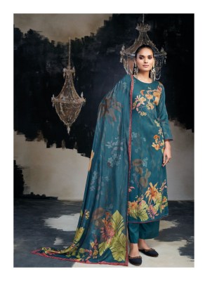Ganga present AZARA premium silk satin printed with embroidered unstitched salwar kameez material at wholesale price  salwar kameez catalogs