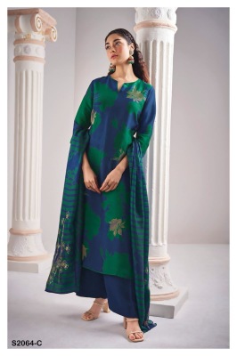 Ganga present Villie 2064 premium printed embroidered unstitched dress material catalogue  salwar kameez catalogs
