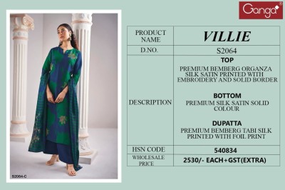 Ganga present Villie 2064 premium printed embroidered unstitched dress material catalogue  salwar kameez catalogs
