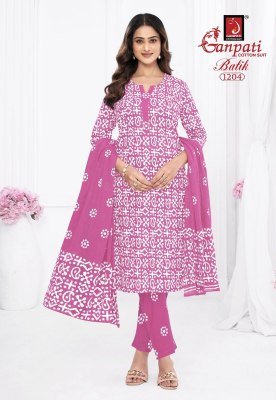 Ganpati Batik Vol 12 Pure Cotton Batik Printed Kurti Pant Dupatta Set Wholesale Ethnic Wear Collection kurti pant with dupatta Catalogs