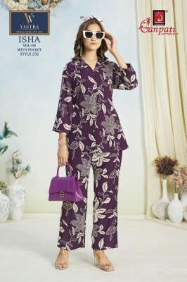 Ganpati Isha Vol 4 Elegant Rayon Printed Co Ord Set Top And Bottom Cord Set Wholesale co ord set catalogs
