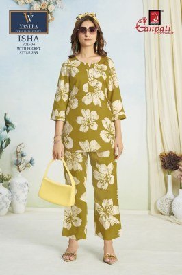 Ganpati Isha Vol 4 Elegant Rayon Printed Co Ord Set Top And Bottom Cord Set Wholesale co ord set catalogs