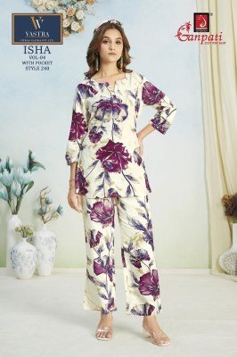 Ganpati Isha Vol 4 Elegant Rayon Printed Co Ord Set Top And Bottom Cord Set Wholesale co ord set catalogs
