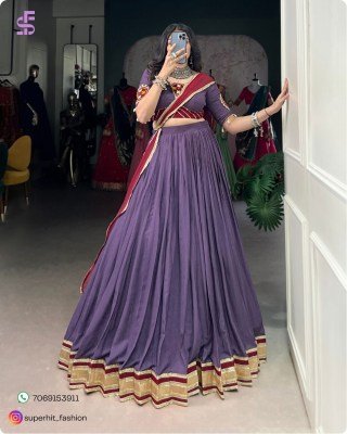 Garba Glam 1750 Purple Colour Pure Rayon Lehenga with Mirror, Sequin And Cowrie Accents Twilight Twirl Navratri Lehenga with Raised Designs And Shiny  Amavi