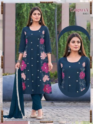 Garimaa Heavy Roman Silk 3 Piece Suit Set with Silver Lace Dupatta readymade suit catalogs