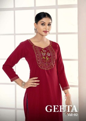 Geeta vol 2 rasian silk embroidery work wholesale kurti kurtis catalogs
