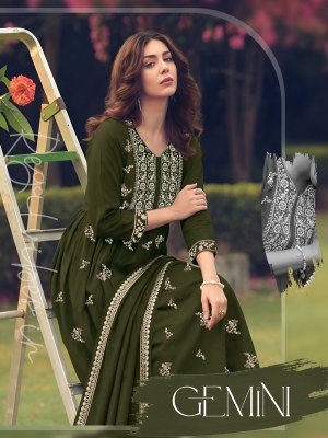Gemini 3PCS Heavy Roman Silk Embroidered Kurti Pant with Roman Silk Dupatta wholesale catalogs