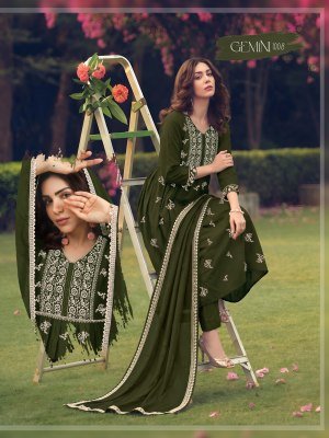 Gemini 3PCS Heavy Roman Silk Embroidered Kurti Pant with Roman Silk Dupatta kurti pant with dupatta Catalogs
