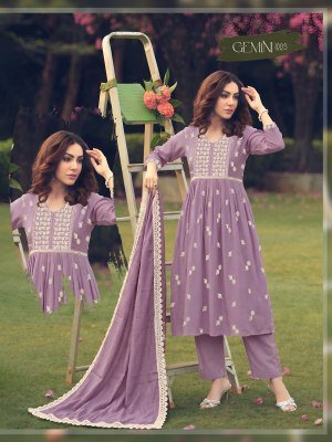 Gemini 3PCS Heavy Roman Silk Embroidered Kurti Pant with Roman Silk Dupatta kurti pant with dupatta Catalogs