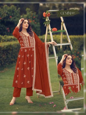 Gemini 3PCS Heavy Roman Silk Embroidered Kurti Pant with Roman Silk Dupatta kurti pant with dupatta Catalogs