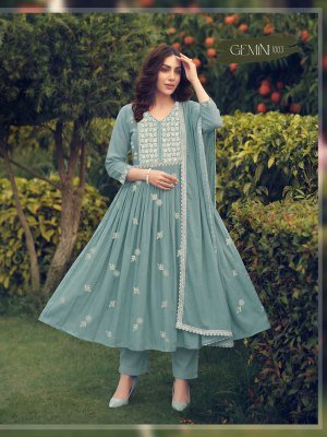 Gemini 3PCS Heavy Roman Silk Embroidered Kurti Pant with Roman Silk Dupatta kurti pant with dupatta Catalogs