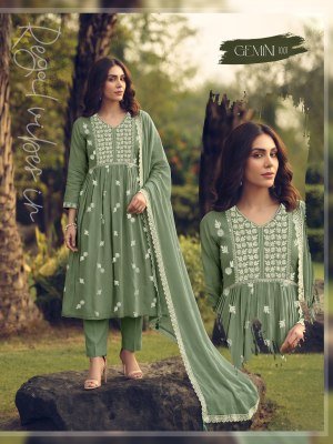 Gemini 3PCS Heavy Roman Silk Embroidered Kurti Pant with Roman Silk Dupatta kurti pant with dupatta Catalogs