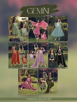 Gemini 3PCS Heavy Roman Silk Embroidered Kurti Pant with Roman Silk Dupatta kurti pant with dupatta Catalogs