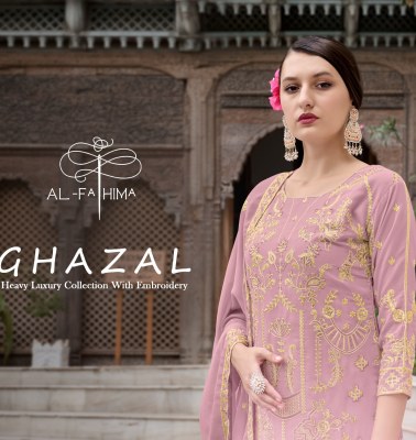 Ghazal by AL Fathima Faux Georgette Heavy Embroidered Fancy Kurti Pant and dupatta catalogue at affordable rate Amavi