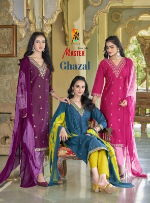 Ghazal by Master Roman Silk with embroidered straight top bottom with dupatta catalogue at affordable rate wholesale catalogs