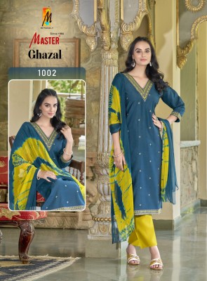 Ghazal by Master Roman Silk with embroidered straight top bottom with dupatta catalogue at affordable rate readymade suit catalogs