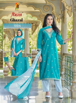 Ghazal by Master Roman Silk with embroidered straight top bottom with dupatta catalogue at affordable rate readymade suit catalogs