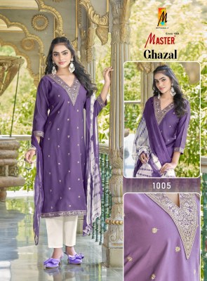 Ghazal by Master Roman Silk with embroidered straight top bottom with dupatta catalogue at affordable rate readymade suit catalogs