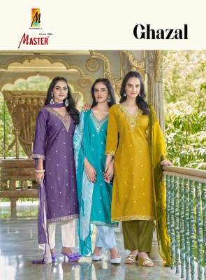 Ghazal by Master Roman Silk with embroidered straight top bottom with dupatta catalogue at affordable rate readymade suit catalogs