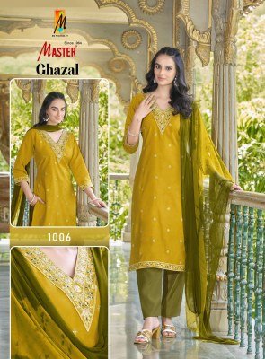 Ghazal by Master Roman Silk with embroidered straight top bottom with dupatta catalogue at affordable rate readymade suit catalogs