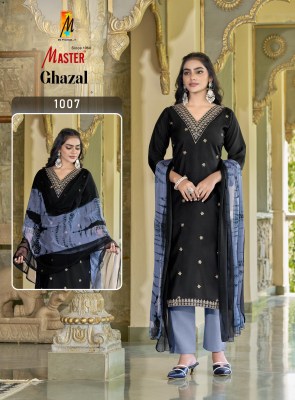 Ghazal by Master Roman Silk with embroidered straight top bottom with dupatta catalogue at affordable rate readymade suit catalogs