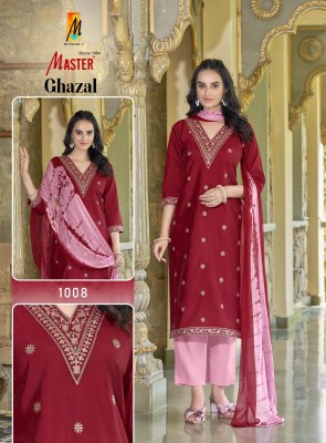 Ghazal by Master Roman Silk with embroidered straight top bottom with dupatta catalogue at affordable rate readymade suit catalogs