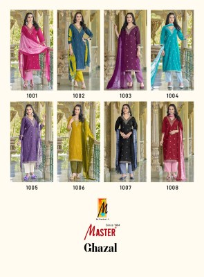 Ghazal by Master Roman Silk with embroidered straight top bottom with dupatta catalogue at affordable rate readymade suit catalogs