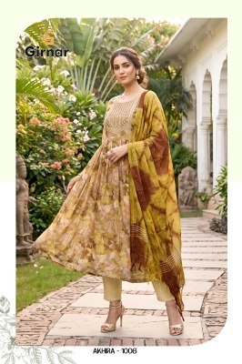 Girnar Akhira Vol 1 Vertican Foil Umbrella Cut Kurti Pant with Chanderi Dupatta Set kurti pant with dupatta Catalogs