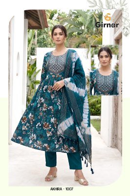 Girnar Akhira Vol 1 Vertican Foil Umbrella Cut Kurti Pant with Chanderi Dupatta Set kurti pant with dupatta Catalogs