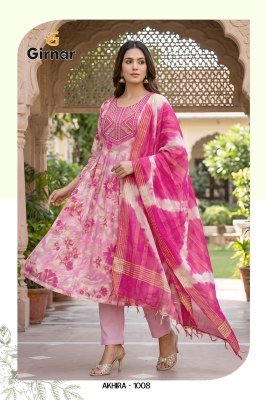 Girnar Akhira Vol 1 Vertican Foil Umbrella Cut Kurti Pant with Chanderi Dupatta Set kurti pant with dupatta Catalogs