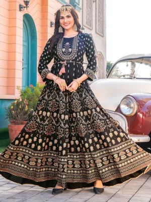 Glam nx long anarkali gown with embroidery work catalogue at wholesale rate gowns