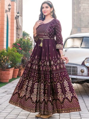 Glam nx long anarkali gown with embroidery work catalogue at wholesale rate gowns