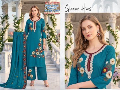 Glamour Hues D.No. 10058–10065 Vatican Silk 3 Piece Suit Size wise Combo Set