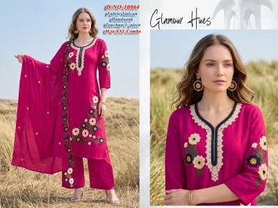 Glamour Hues D.No. 10058–10065 Vatican Silk 3 Piece Suit Size wise Combo Set
