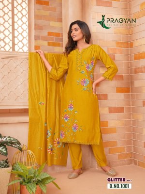 Glitter vol 1 by Pragyan Roman silk brush printed kurti pant with dupatta catalogue at affordable rate Amavi