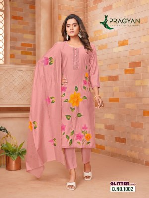 Glitter vol 1 by Pragyan Roman silk brush printed kurti pant with dupatta catalogue at affordable rate readymade suit catalogs