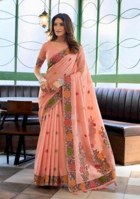 Gobuni Suman Linen Jacquard Handloom Saree with Fancy Tassels sarees catalogs