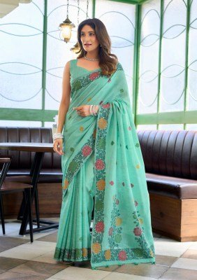 Gobuni Suman Linen Jacquard Handloom Saree with Fancy Tassels sarees catalogs