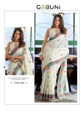 Gobuni Suman Linen Jacquard Handloom Saree with Fancy Tassels sarees catalogs