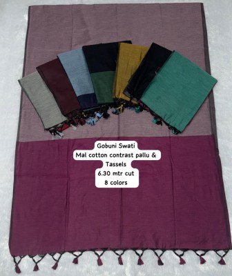 Gobuni Swati Mal Cotton Saree Collection with Contrast Pallu & Fancy Tassels sarees catalogs