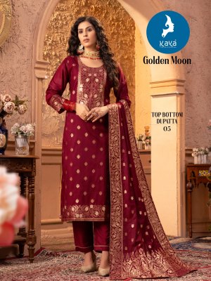 Golden Moon by Kaya chanderi designer straight cut kurti pant and dupatta collection at amaviexpo readymade suit catalogs