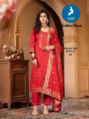 Golden Moon by Kaya chanderi designer straight cut kurti pant and dupatta collection at amaviexpo readymade suit catalogs