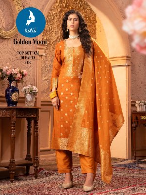 Golden Moon by Kaya chanderi designer straight cut kurti pant and dupatta collection at amaviexpo readymade suit catalogs