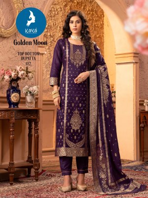 Golden Moon by Kaya chanderi designer straight cut kurti pant and dupatta collection at amaviexpo readymade suit catalogs