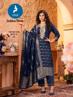 Golden Moon by Kaya chanderi designer straight cut kurti pant and dupatta collection at amaviexpo readymade suit catalogs