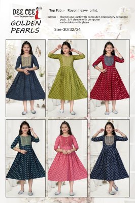 Golden Perls by deecee Flared long kurti with embroidered work catalogue kurtis catalogs