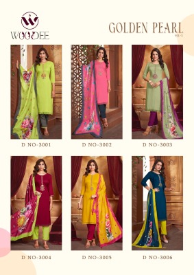 Golden pearl vol 3 by Woodee Premium reyon fancy kurti pant and dupatta catalog at amaviexpo readymade suit catalogs