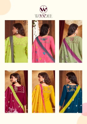 Golden pearl vol 3 by Woodee Premium reyon fancy kurti pant and dupatta catalog at amaviexpo readymade suit catalogs